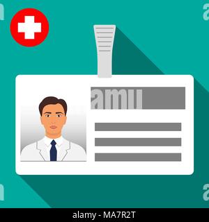 Doktor s Name Tag zugeschickt. Kunststoff horizontale Abzeichen mit Bügelverschluss. Medizinischer Arbeiter s Name card Symbol mit Schatten. Vector Illustration im flachen Stil Stock Vektor
