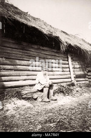 19 Vintage Foto Russland - Porträt eines russischen Bauern Stockfoto
