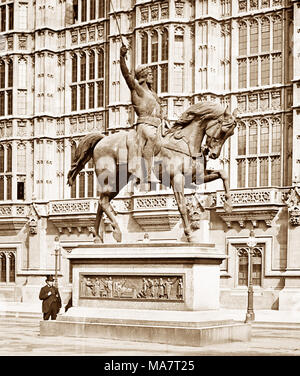 Richard Coeur Löwen Statue, Palast von Westminster, London, Viktorianischen Periode Stockfoto