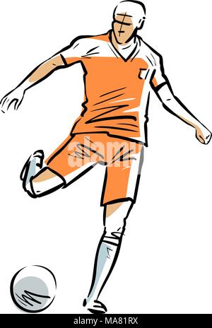 Fußball-Spieler läuft mit dem Ball. Sport Konzept. Skizze Vector Illustration Stock Vektor