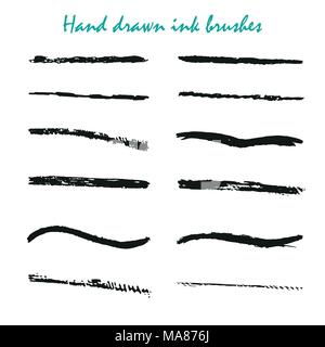 Satz von Hand gezeichnet schwarze Farbe, Tinte, Pinsel, Bürsten, Linien. Dirty künstlerische Gestaltung Elemente auf weißem Hintergrund Stock Vektor