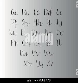 Handschriftliche Kalligraphie Tinte Font. Einzigartige Alphabet. Isolierten Buchstaben. Kann für die hochzeit einladung, Menü verwendet werden, speichern Sie die Datum, Postkarte, Poster, Decora Stock Vektor