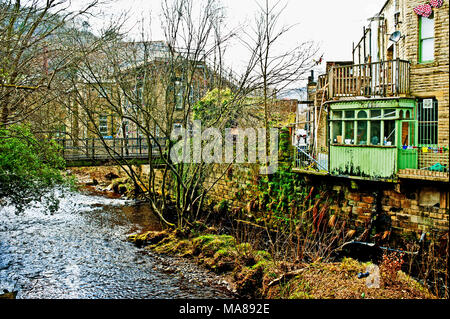 Fluß Calder, Hebden Bridge, Calderdale Stockfoto