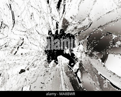 Stücke zerbrochen oder zertrümmerten Glas auf Schwarz. 3D-Illustration, 3D-Rendering Stockfoto