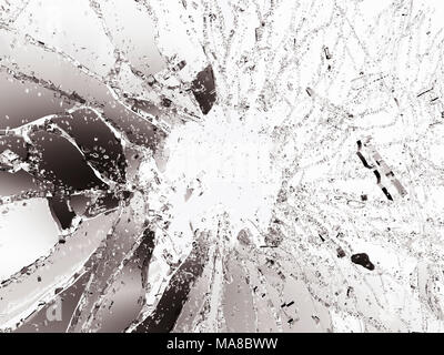 Stücke zerbrochen oder zertrümmerten Glas auf Weiß. 3D-Illustration, 3D-Rendering Stockfoto