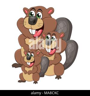 Cartoon Biberfamilie auf weißem Hintergrund Stock Vektor