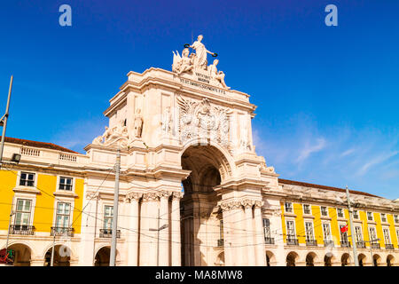 Rua Augusta Arch an der Praca tun Comrcio, Handel Platz in Englisch, ist lisbons Hauptplatz. Stockfoto