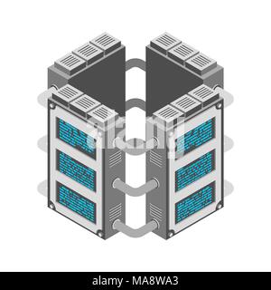 Server. Data Center isometrische Stil. Internet Industrie. Datenübertragung und Schutz von Daten. Lagerung und Ansammlung von Informationen. Stock Vektor