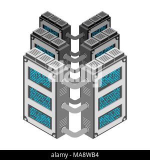 Server. Data Center isometrische Stil. Internet Industrie. Datenübertragung und Schutz von Daten. Lagerung und Ansammlung von Informationen. Stock Vektor