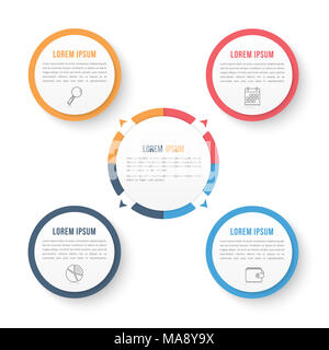 Kreis Infografik Vorlage mit vier Elementen, Schritte und Optionen, Workflow oder Prozessdiagramm, Vector EPS 10 Abbildung Stockfoto