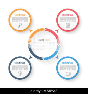 Kreis Infografik Vorlage mit vier Elementen, Schritte und Optionen, Workflow oder Prozessdiagramm, Daten Visualisierung, Vector EPS 10 Abbildung Stockfoto