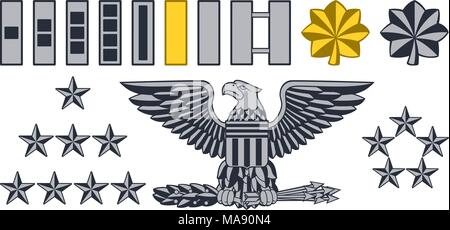 Amerikanischer General Insignien Rangabzeichen isoliert auf weißem ...