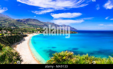 Schöne Scopello Strand, Panoramaaussicht, Sizilien, Italien. Stockfoto