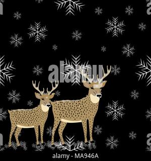 Winter Design mit Rentieren und Grüße. Reh mit Kitz. Winter nahtlose Schneeflockenmuster. Vector EPS 10. Schneeflocken nahtlose Stock Vektor