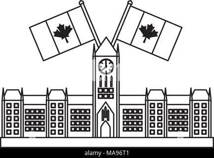 Ottawa Parliament denkmal Kanada mit Fahnen Stock Vektor