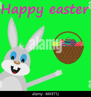 Osterhase mit Korb mit Eiern Stock Vektor