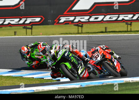 Marco Melandri gewann beide Rennen in der öffnung, die von der World Superbike Championship 2018 auf Phillip Island mit: Jonathan Rea Wo: Melbourne, Australien, wenn: 25 Feb 2018 Credit: WENN.com Stockfoto