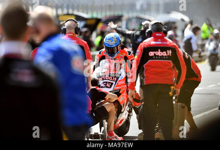 Marco Melandri gewann beide Rennen in der öffnung, die von der World Superbike Championship 2018 auf Phillip Island mit: Marco Melandri Wo: Melbourne, Australien, wenn: 25 Feb 2018 Credit: WENN.com Stockfoto