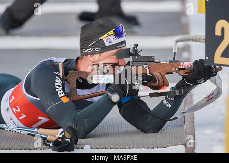 Lenzerheide, Schweiz, 31. März 2018. Martin Jäger während der Männer Sprint Wettbewerb im Schweizer Biathlon Meisterschaften Stockfoto