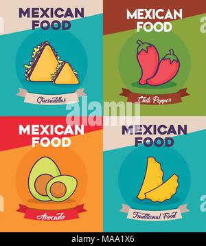 Icon Set von Mexican food Konzept über bunten Hintergrund, Vector Illustration Stock Vektor