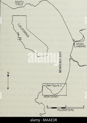 . Die Ökologie der benthischen und endolithic Gemeinschaften von einem felsigen Riff in der Kelp Betten aus Del Monte Beach, Monterey, Kalifornien. . Kilometer ABBILDUNG 1. Lage Karte von Monterey Bay 16. Stockfoto