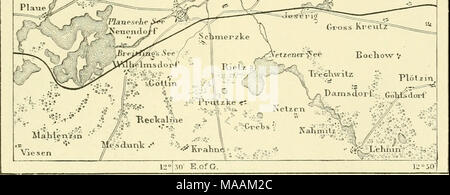 . Die Erde und ihre Bewohner. . 5 Km. von der Havel und Elbe. Rnthenow (9,949 Einwohner), auf der Havel, ist bekannt für seine Steine und die Tausenden von Schwänen, die die benachbarten Seen Schar. Harclherg, auf einer Insel in der Havel, in der Nähe von seinem Zusammenfluss mit der Elbe, ist ein Ort des Handels. Wittenherge (7,640 Einwohner), an der Elbe, hat einige des Verkehrs auf dem Fluss, während Perlehcrg (7,595 Einwohner), Pritzwalk (5.760 Einwohner), Wittsiock (6,801 Einwohner), und Neu Riippin (12 470 Einwohner), die letztere gebaut, am Ufer eines Sees, sind die Städte von einiger Bedeutung. Hamhurg. - Unter W Stockfoto