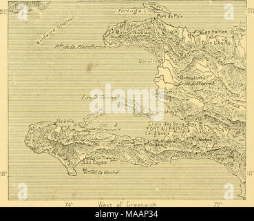 . Die Erde und ihre Bewohner. . 60 Meilen. Französische Republik. Nach einer Fahrt, das Ende der Alliierten, die auf den östlichen Teil der Insel, Sie nacheinander die westlichen Städte, die von britischen Garnisonen besetzt wurde gefangen genommen. Toussaint Breda, der schwarze General, änderte seinen Namen zu L'Ouverture, um zu zeigen, dass eine neue Ära war angebrochen und eine neue Ordnung der Dinge hatte zweifellos eingeläutet worden. Die Arbeit auf den Plantagen wieder aufgenommen wird, nicht mehr für die wenigen Großgrundbesitzern, sondern der Gewinn von Tausenden von ehrenbürgern, und die ländlichen Siedlungen wieder aufgeblüht ist. Im Jahr 1795 den Vertrag von Basel erbrachte t Stockfoto