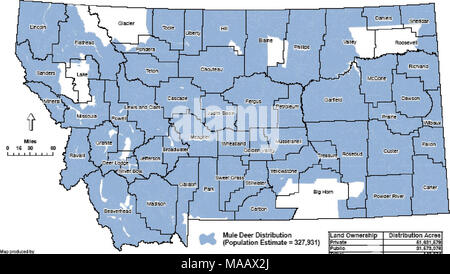 . Chronic Wasting Disease Management Plan für sich Reichen widllife in Montana. Hirsch Verteilung (Bevölkerung Schätzung = 327,931) W' j-Tdl * l-Hll-BIN-lJh ll *-vi lifMnMJcn UiiugniH-l U-Â £ Lsid Eigentum 3 strl & Amp; Jtlon morgen prtvKt = 1 BS 1.E7 H Pji - I&gt;:-ii-trs. ire Trba 142,674 "Dial â KTjBB&gt; wiidiye Ait, - Pat*; *34 Stockfoto