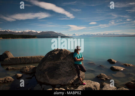Pristine Lake Pukaki, mit Blick auf Mount Cook, Südinsel, Neuseeland Stockfoto