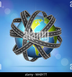 World Globe mit Straßen auf einer Himmel Hintergrund. Stockfoto