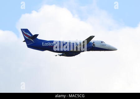 G-MAJU, BAe Jetstream 41 von Eastern Airways, über die vom Internationalen Flughafen Prestwick, Ayrshire. Stockfoto