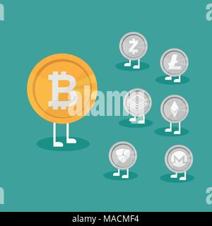Cryptocurrency auf blauem Hintergrund, digitale Währung, futuristische digitale Geld, Technologie weltweite Netzwerk Konzept. Vector Illustration. Stock Vektor