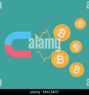 Geschäftskonzept. Ein Magnet für Bitcoins. bearbeitbaren Flachbild Vektor-illustration, clip art-Crypto Währung wachsende Konzept. Business Konzept Stock Vektor
