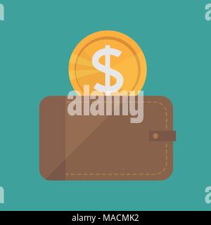 Vektor Brieftasche und Goldmünzen Symbol - Flaches Design Stil. Moderne, minimalistische, Symbol in modischen Farben. Web site Seite und mobile App Design Vector Element Stock Vektor