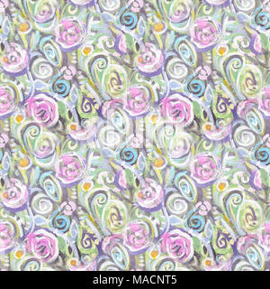 Abstrakt floral nahtlose Muster. Blühender Baum brunch, Acryl Abbildung. Eleganz Blumen Muster Hintergrund. Leinwand. Inneneinrichtung. Stockfoto