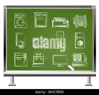 Mit Kreide Home Elektronik und Anlagenobjekte - Vector Illustration lackiert Stock Vektor