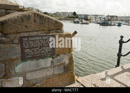 Plakette auf die historische Barbican, Plymouth die Landung der Tolpuddle Märtyrer nach ihrer Rückkehr aus dem Exil in Australien zu gedenken; Stockfoto