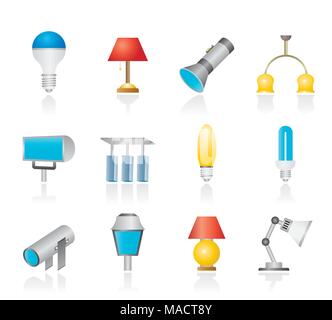 different kind of lighting equipment - vector icon set Stock Vektor