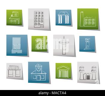 Andere Art des Gebäudes und der Stadt Symbole - Vektor Icon Set Stock Vektor