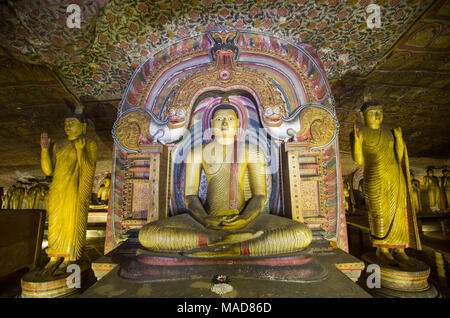 Buddha Statuen Höhlentempel in Dambulla, Dambulla, Sri Lanka, Asien. Stockfoto