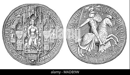 Große Dichtung von Richard II (1367-1400) König von England von 1377, bis er am 30. September 1399 abgesetzt wurde. Richard, ein Sohn von Edward der schwarze Prinz, war in Bordeaux während der Herrschaft von seinem Großvater geboren, Edward III. Er war der jüngere Bruder von Edward von Angoulême, auf dessen Tod Richard, bei drei Jahren, die zweite auf den Thron nach dem Tod seines Vaters wurde. Nach dem Tod von Richard's Vater vor dem Tod von Edward III, Richard wurde der Thronfolger auf den Thron. Mit Edward III Tod im folgenden Jahr, Richard folgte auf den Thron im Alter von 10 Jahren. Stockfoto