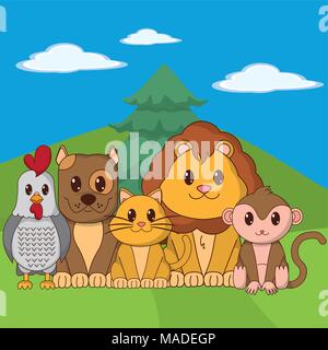 Süße Tiere Cartoons auf Landschaft Vector Illustration graphic design Stock Vektor