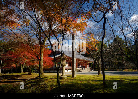 Kondo, Central Hall des Shimo-Daigo Teil der Daigoji Komplex in bunten Herbst Natur Landschaft. Daigo-ji, Shingon buddhistischen Tempel in Fushimi-ku, Kyoto, Stockfoto