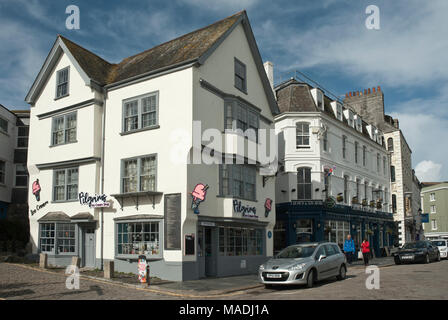 Historische "Island House', Barbican, wo die Pilger in der Nacht vor ihrer Reise in die Mayflower nach Amerika 1620 übernachtet. Stockfoto