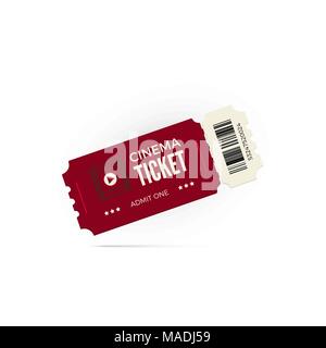 Movie Ticket. Rote Kino Ticket auf weißem Hintergrund. Vector Illustration Stock Vektor