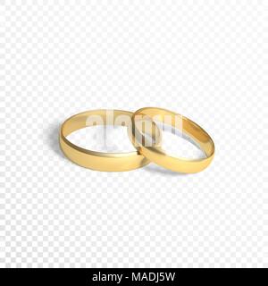 Goldene Ringe Symbol der Ehe. zwei goldene Ringe. Vector Illustration isoliert auf transparentem Hintergrund Stock Vektor