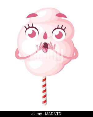 Süße rosa Zuckerwatte. Cartoon Stil Charakter Design. Maskottchen mit überrascht. Vector Illustration auf weißem Hintergrund. Webseite ein Stock Vektor