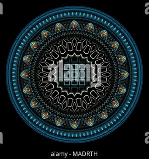 Feine Darstellung eines Fraktals. Symmetrisch runde Muster. Stockfoto