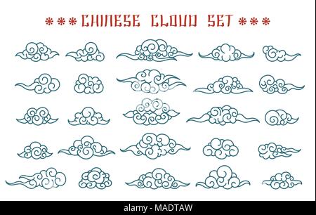 Chinesische Wolken. Asiatische swirl Cloud, oriental tattoo Skizze design vector Elemente Stock Vektor