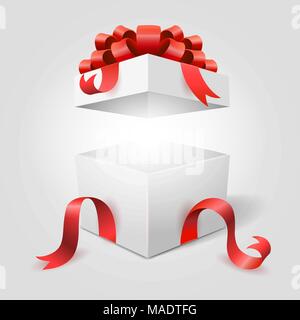 Geschenkbox. White surprise Box mit rotem Band für Weihnachten oder Happy Valentine vorhanden Vektor-illustration öffnen Stock Vektor